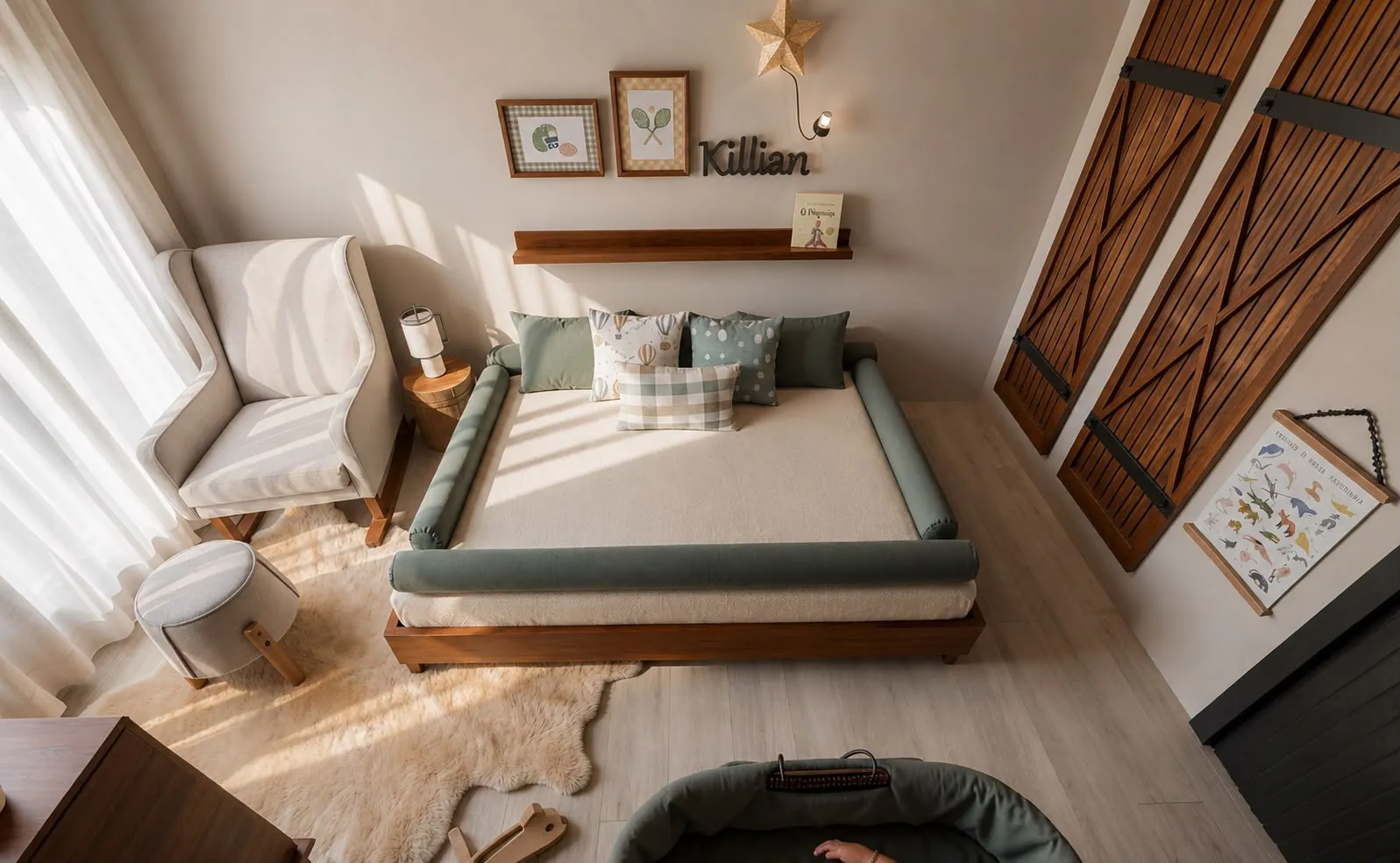 Ambiente residencial projetado com iluminação natural e materiais naturais